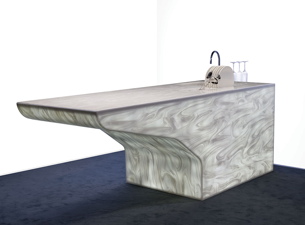 Work Surfaces - Island with backlit Corian® Solid Surface in Grey Onyx